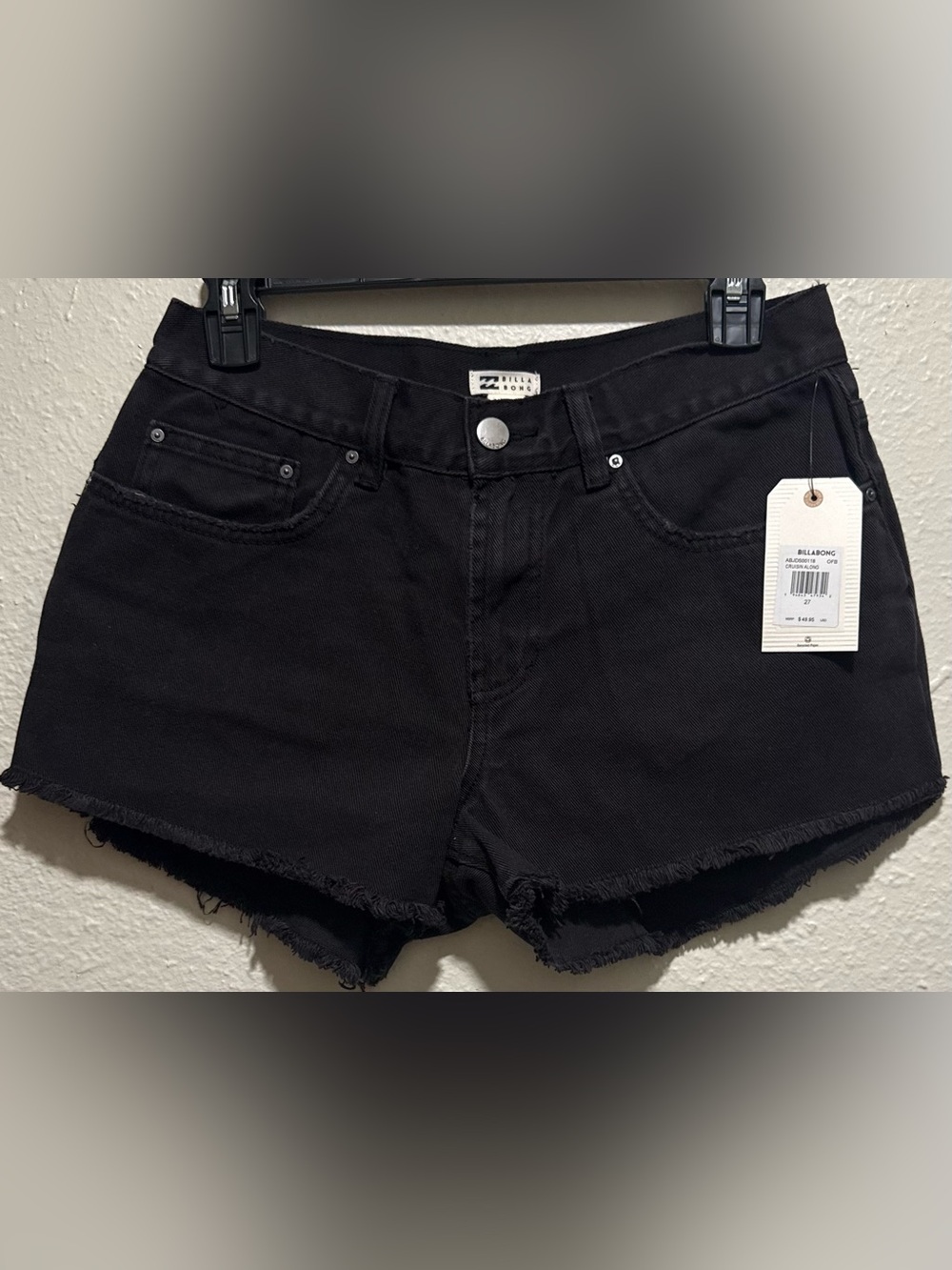 Billabong Black Frayed Hem Denim Shorts